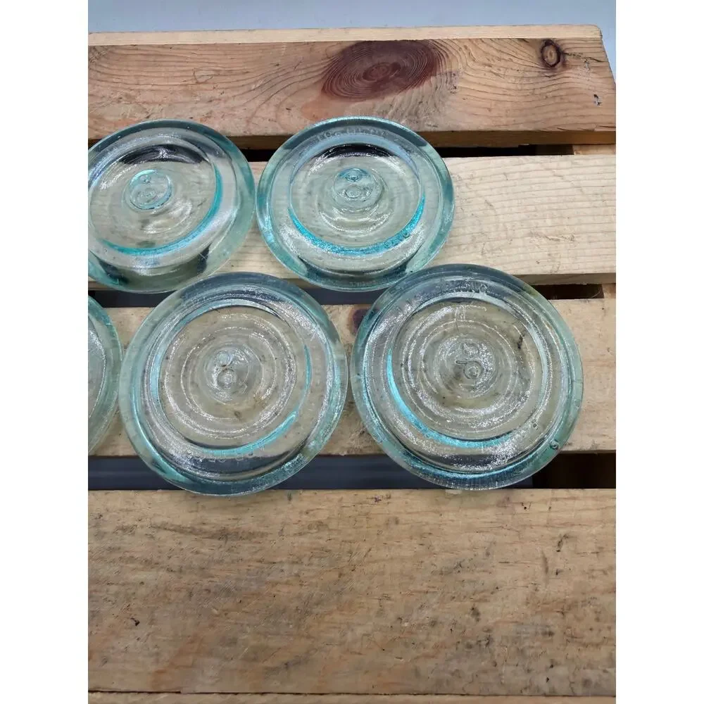 Lot of 5 Vintage Lightning Glass Canning Jar Lids-Aqua/Green Tint,Patent Apr1882